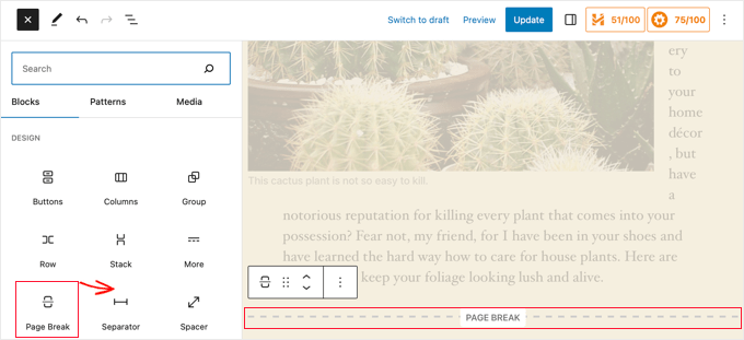 Adding a Page Break Block Adding a Page Break Block
