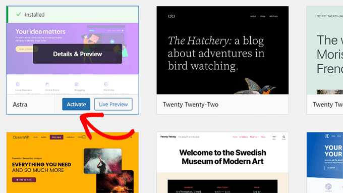 Activate WordPress theme Activate WordPress theme